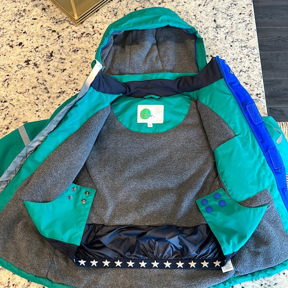 Mini Boden Boys Waterproof Winter Coat, size 6-7, green